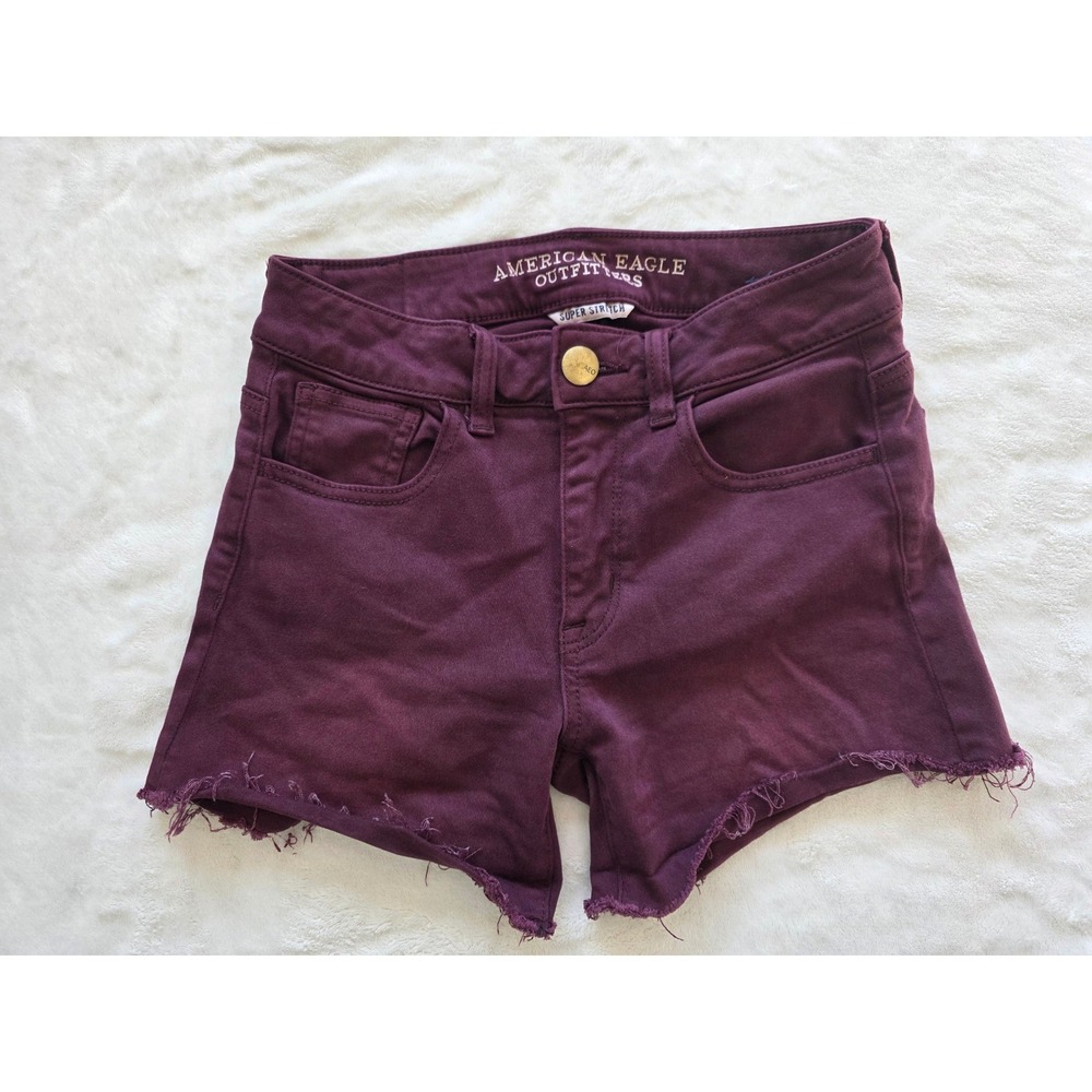 American Eagle Outfitters Hi Rise Shortie Burgundy Super Stretch‎ Cutoff Size 0